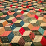 APPALACHIAN TUMBLING BLOCKS QUILT 1900 Antique Quilt Hand Stitched 72