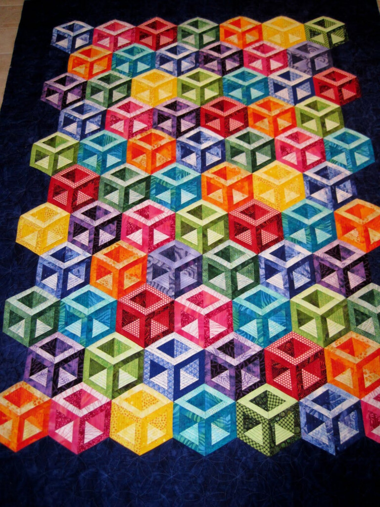 Finely Finished Quilts Connie s Hollow Cubes Geometric Quilt 
