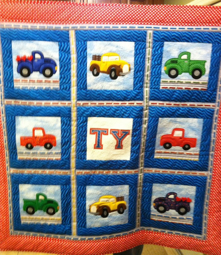 Machine Appliqued Truck Quilt wallhanging Baby Quilt Panels Baby 