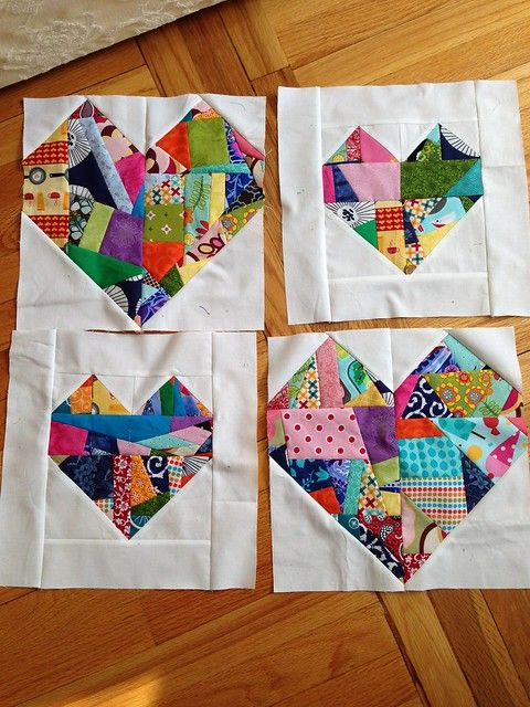 Scrappy Improv Heart Blocks Heart Quilt Pattern Crazy Quilt Blocks 