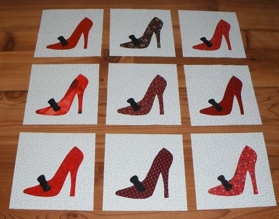 Set Of 9 Fancy Red High Heel Shoes With Black By MarsyesQuiltShop 11 