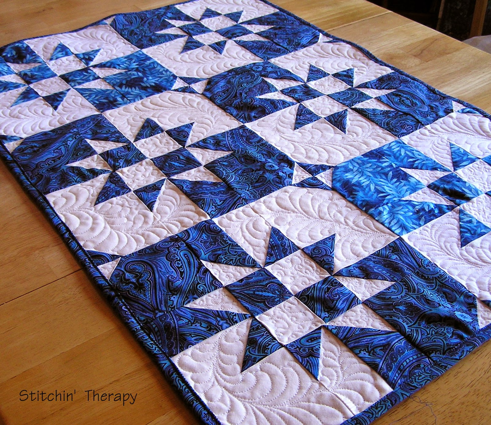 Stitchin Therapy The Blues disappearing Hourglass Blocks