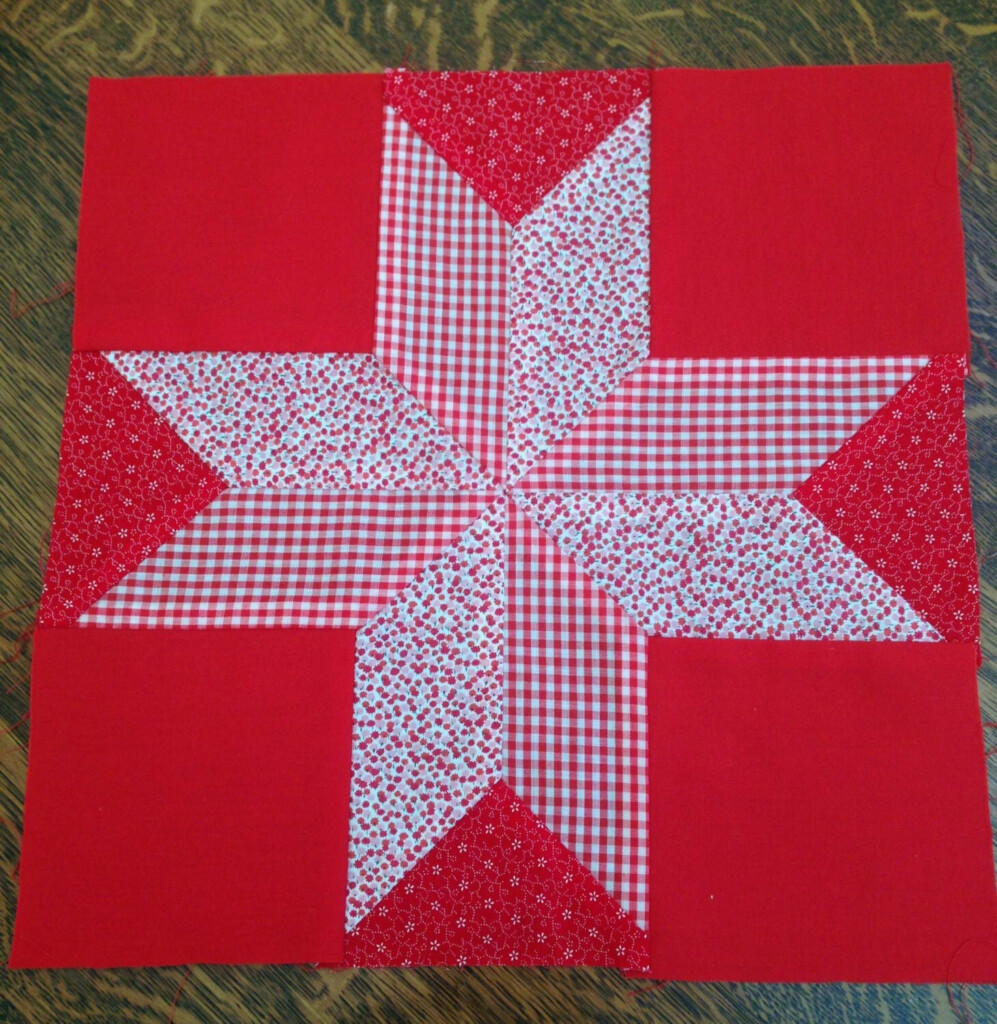 Vintage Pieced 16 Inch Quilt Block Red And White Fabrics