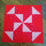 Vintage Pieced 16 Inch Quilt Block Red White Fabrics One